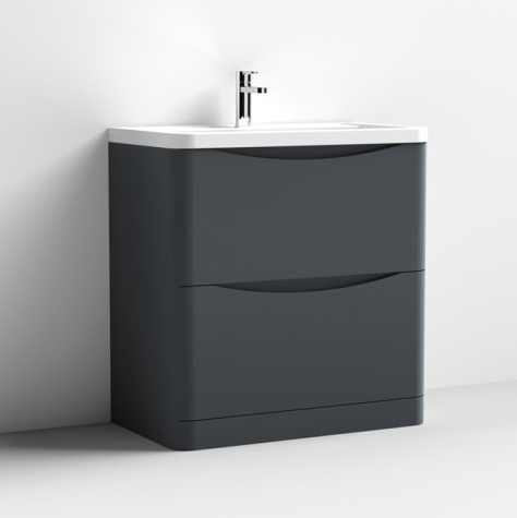 Nuie Lunar Satin Anthracite 800mm Floor Standing 2 Drawer Unit & Polymarble Basin